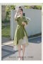 Women's Shirt Dress with Buttons, Simple Solid Half Sleeve Midi Dress, Women's Dresses Irregular Hem - 3
