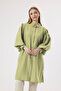 6423 - Comfortable Zippered Buttoned Viva Balloon Sleeve Long Tunic with Waist Belt Detail - 2