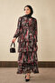 Women's Layered Detailed Belted Lined Chiffon Dress Black - 2