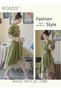 Women's Shirt Dress with Buttons, Simple Solid Half Sleeve Midi Dress, Women's Dresses Irregular Hem - 4