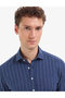 Navy Blue Linen Blend Regular Fit Striped Long Sleeve Shirt 50325330-Vr033 - 2