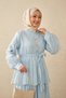 Women's Elastic Waist Gold Button Detailed Flounce Dress Blue - 2