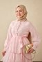 Women's Elastic Waist Gold Button Detailed Flounce Dress Pink - 2