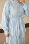 Women's Elastic Waist Gold Button Detailed Flounce Dress Blue - 5