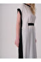 Button detailed, contrast color linen dress on the side - 4