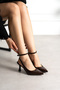 Juliette Women's Bitter Brown Patent Leather Pointed Toe Ankle Strap 7 cm Thin Heeled Slingback Shoes - 2