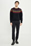 Men's Navy Blue Wool Warm Standard Fit Crew Neck Knitwear Sweater - 2