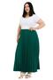 Plus Size Elastic Waist Pleated Long Emerald Green Skirt - 4