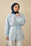 Women's Fine Line Pattern Waist Tie Shirt Baby Blue