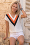 Women's White Black Color Block V-Neck Short Double Sleeve Airobin Summer Blouse 2850187