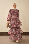 Women's Ethnic Patterned Waist Tie Dress Burgundy - 3