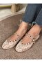 Zalvia Women's Black Lace Detailed Gold Buckle Round Toe Single Strap Ballerinas - 3