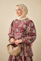 Women's Ethnic Patterned Waist Tie Dress Burgundy - 4