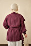 Women's Flounced Lace-Up Shirt, Plum - 5