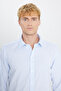 Men's Blue-White Non-Iron 100% Cotton Slim Fit Classic Collar Shirt - 4