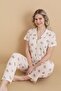 MRN 1707 طقم بيجامة نسائية بأكمام قصيرة وأزرار من قماش بونتيل رقيق بنمط تيدي بير - 2