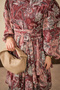 Women's Ethnic Patterned Waist Tie Dress Burgundy - 5