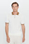 Men's Ecru-Taba Standard Fit Regular Cut Polo Collar Jacquard Knitwear T-Shirt
