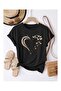 Leopard Detail Heart Printed Women's T-Shirt