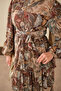 Women's Ethnic Patterned Waist Tie Dress Brown - 5