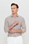 Men's Mink-White 100% Cotton Oxford Slim Fit Classic Collar Striped Shirt - 3