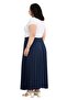 Large Size Pleated Long Navy Blue Skirt with Elastic Waist - 5