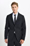Men's Black Wool Slim Fit Mono Collar Flexible Suit with Pocket