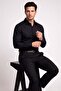 Men's Slim Fit Italian Collar Cotton Plain Black Shirt Gk 762 - 4