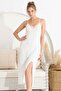 Women's Viscose Fabric Slit Nightgown with Rope Straps - 2