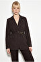 Women's Bitter Brown Lined Garni Sleeve Detailed Belted Blazer Jacket 8146 60286139 - 5