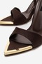 Women's Brown Satin Thin Heeled Ankle Strap Stylish Evening Dress Sandals 9 Cm. Heel - 4