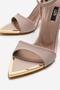 Women's Beige Satin Thin Heeled Ankle Strap Stylish Evening Dress Sandals 9 Cm. Heel - 4