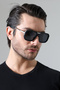 Men's Black Matte Metal Frame Detail Black Glass Sunglasses - 3
