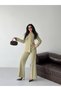 Women's Blazer Trouser Suit Khaki Asymmetric Collar - 6