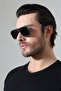Men's Black Matte Frame Black Glass Silver Edge Detail Sunglasses - 6
