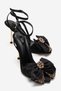 Women's Black Satin 9 cm Thin Heeled Stone Detailed Ankle Strap Evening Dress Sandals