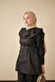 Women's Collar and Cuffed Sleeves Belted Jeans Suit Black - 3