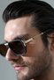 Men's Matte Brown Gold Frame Detail Brown Glass Sunglasses - 8