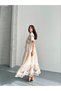 Beige Embroidered Bohemian Scallop Detailed Layered Maxi Dress