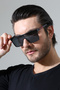 Men's Black Frame Black Glass Red Edge Detail Sunglasses - 4