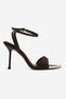 Women's Brown Satin Thin Heeled Ankle Strap Stylish Evening Dress Sandals 9 Cm. Heel - 3