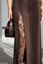 Women's Brown Lace Slit Detailed Long Fabric Skirt - 4