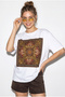 Women's White Ethnic Patterned Bead Embroidered Print Detailed Oversize T-Shirt 2128 60286123 - 3