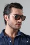 Men's Matte Brown Gold Frame Detail Brown Glass Sunglasses - 7