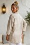 Beige Shirt Collar 3/4 Sleeve Buttoned Casual Linen Look Oversize Woven Shirt 75 72 - 7