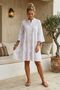 Italian White Judge Collar 3/4 Sleeve Sequin Detailed Sleeve and Hem Ruffle Woven Dress 93 64