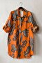 Italian Orange Shirt Collar 3/4 Sleeve Shawl Patterned Pocket Casual Linen Look Woven Dress 93 64 - 6