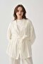 Ecru-Waist-Tied Muslin Jacket