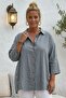 Gray Shirt Collar 3/4 Sleeve Buttoned Casual Linen Look Oversize Woven Shirt 75 72 - 4