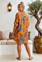 Italian Orange Shirt Collar 3/4 Sleeve Shawl Patterned Pocket Casual Linen Look Woven Dress 93 64 - 5